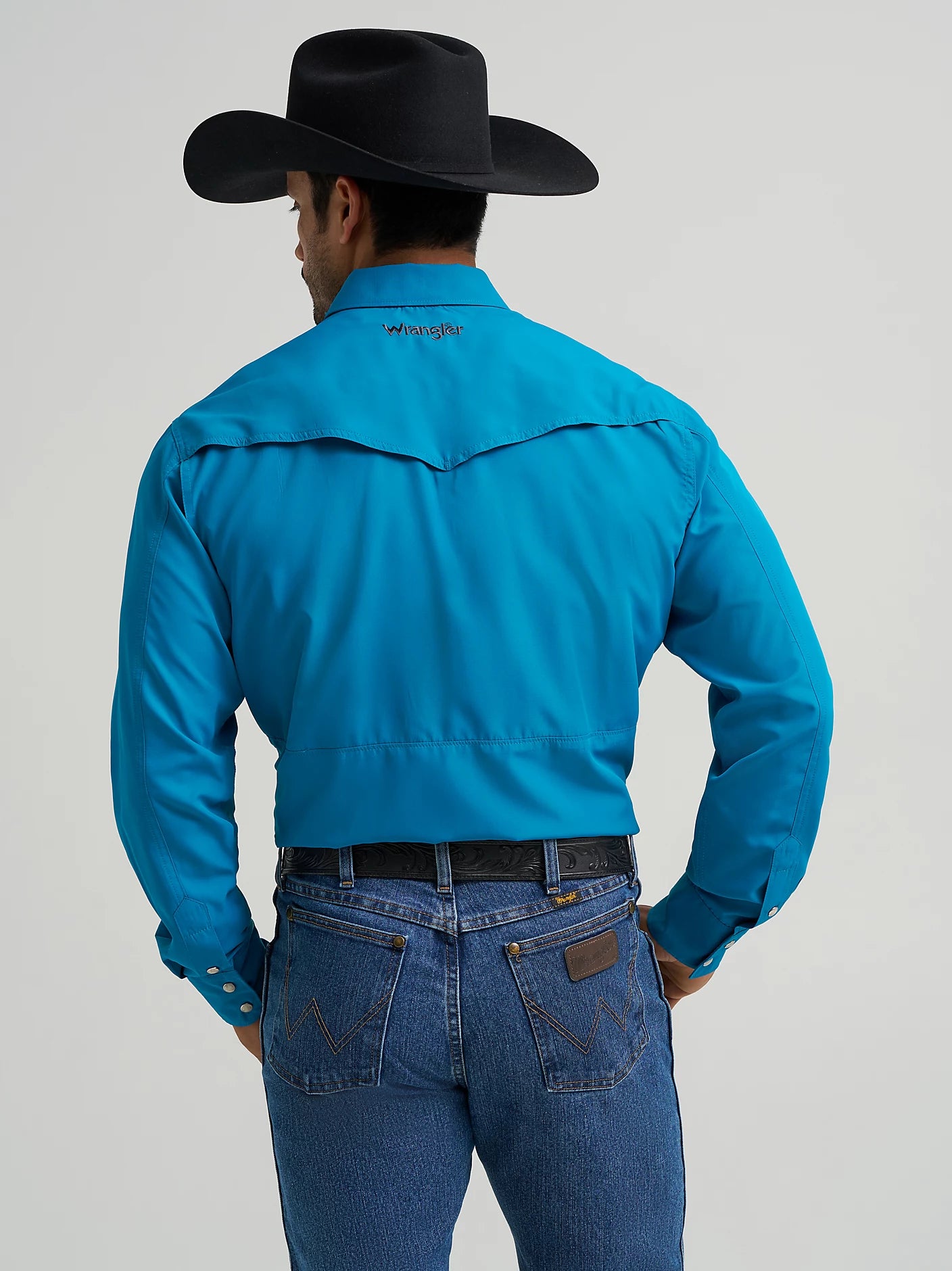 Wrangler Men's Performance Snap Long Sleeve Solid Teal Shirt