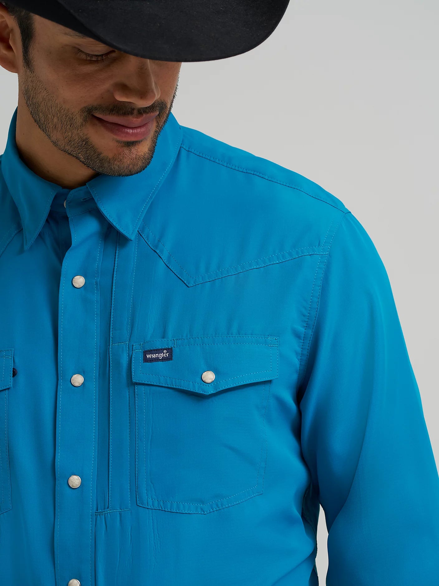 Wrangler Men's Performance Snap Long Sleeve Solid Teal Shirt