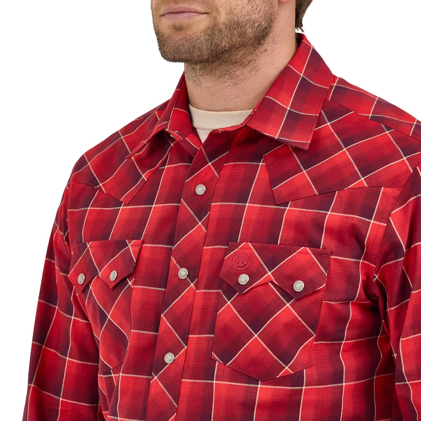 Wrangler Men's Long Sleeve Retro Red Plaid Modern Fit Shirt