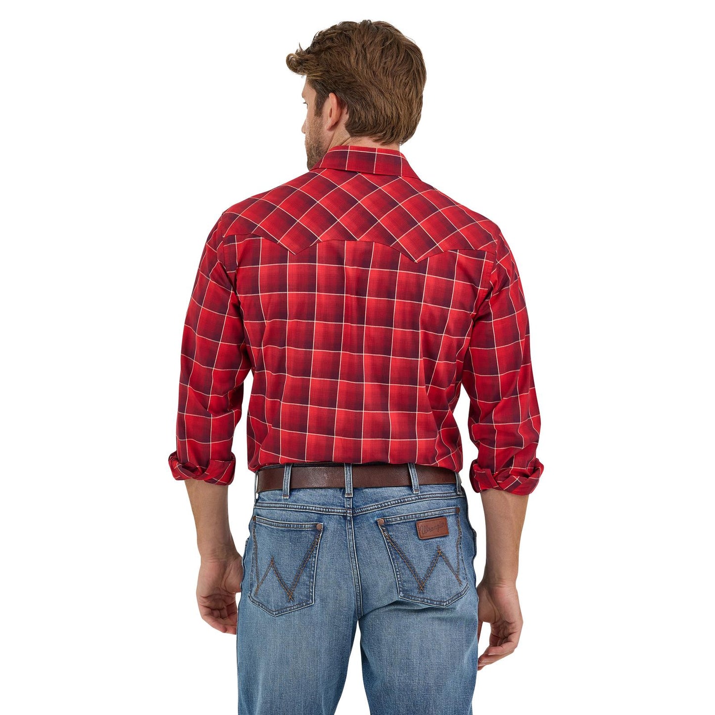 Wrangler Men's Long Sleeve Retro Red Plaid Modern Fit Shirt