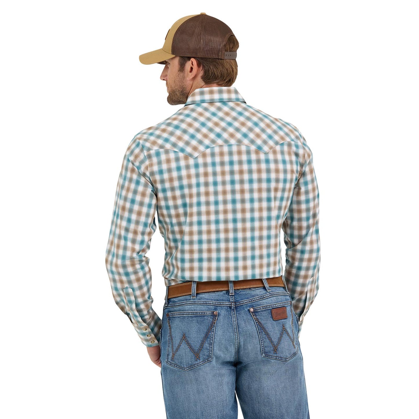Wrangler Men's Retro® Long Sleeve Sawtooth Snap Pocket Western Shirt - Green & Tan Plaid