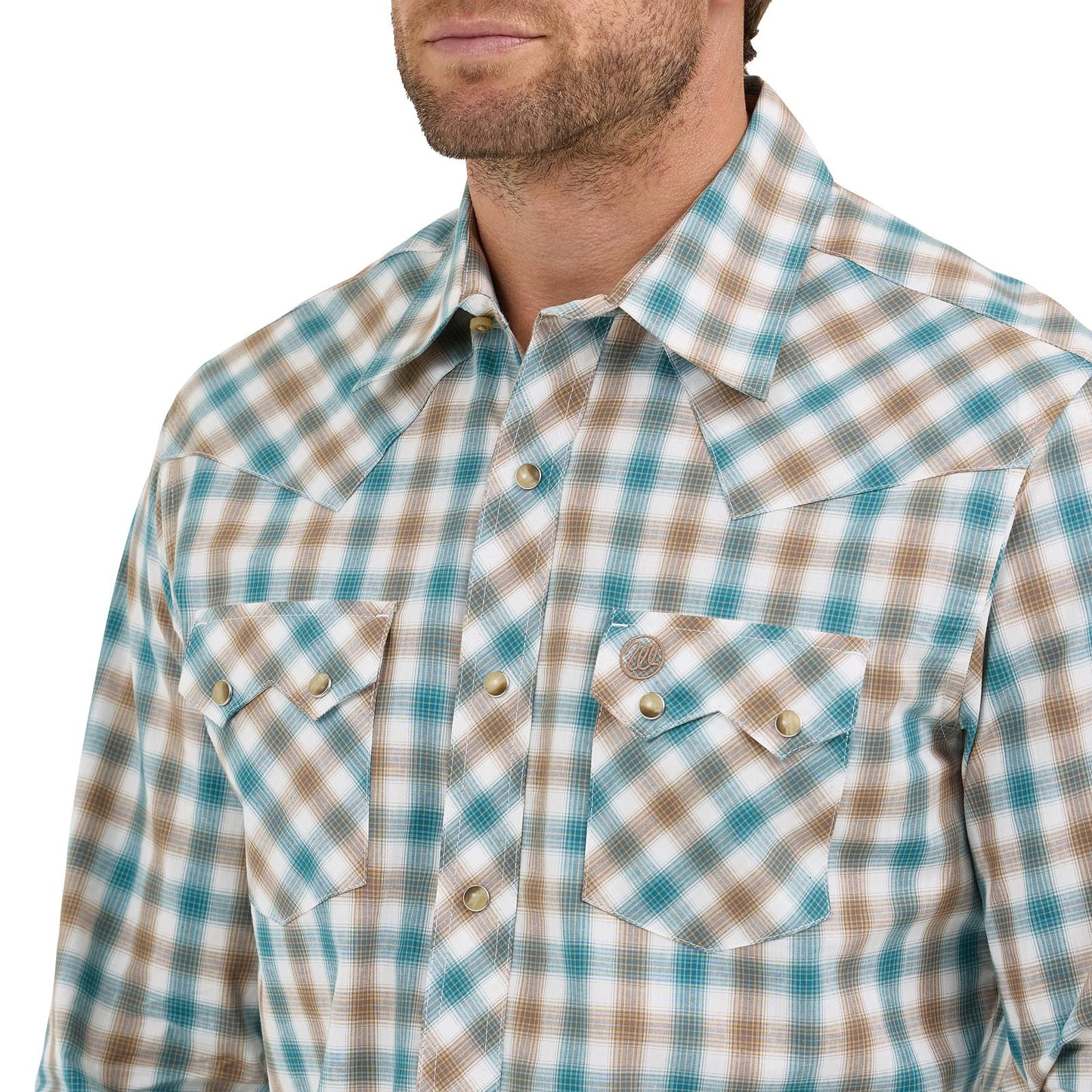 Wrangler Men's Retro® Long Sleeve Sawtooth Snap Pocket Western Shirt - Green & Tan Plaid