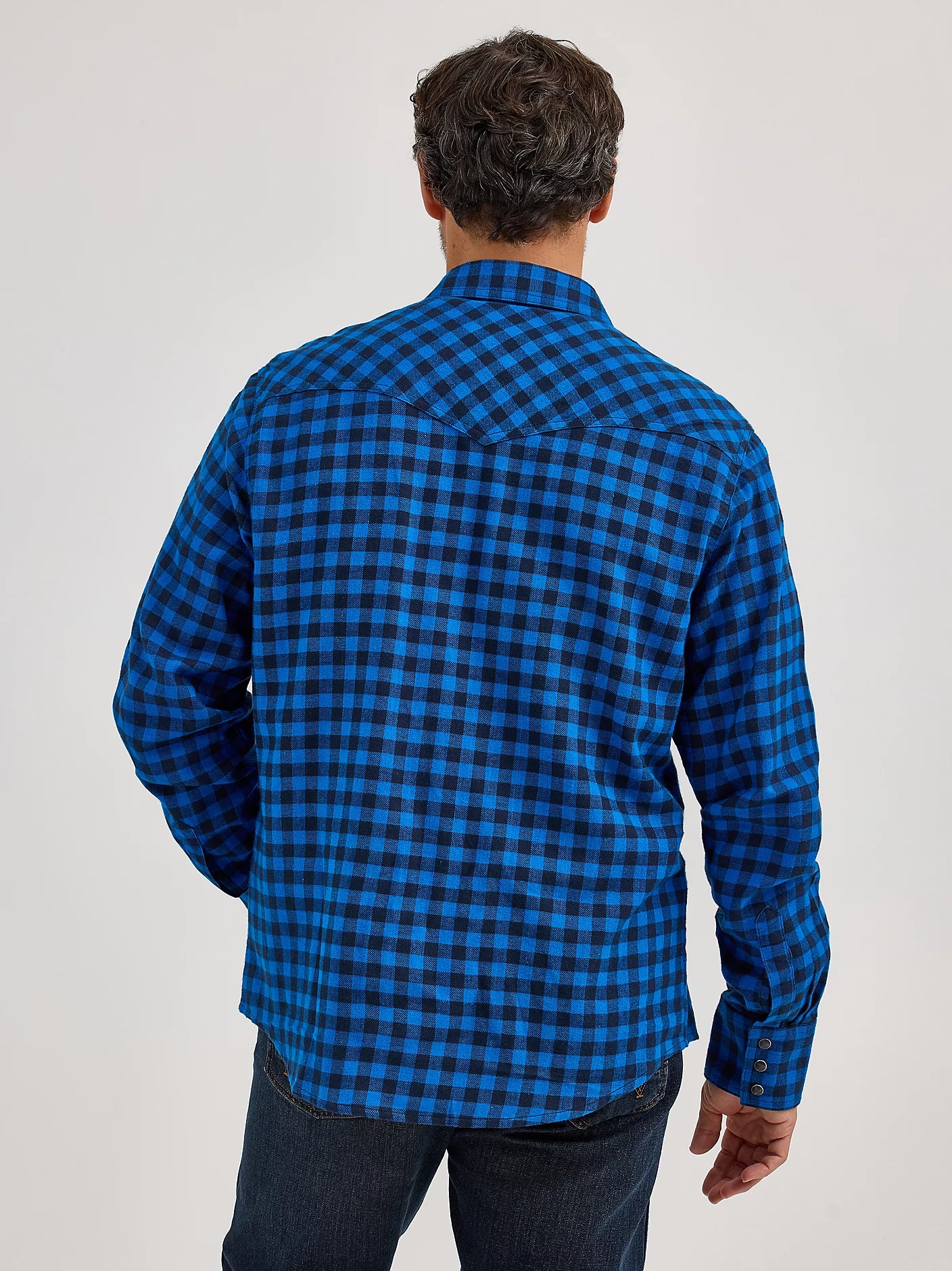 Wrangler Men's Retro Long Sleeve Flannel Western Snap Buffalo Blue Check Shirt