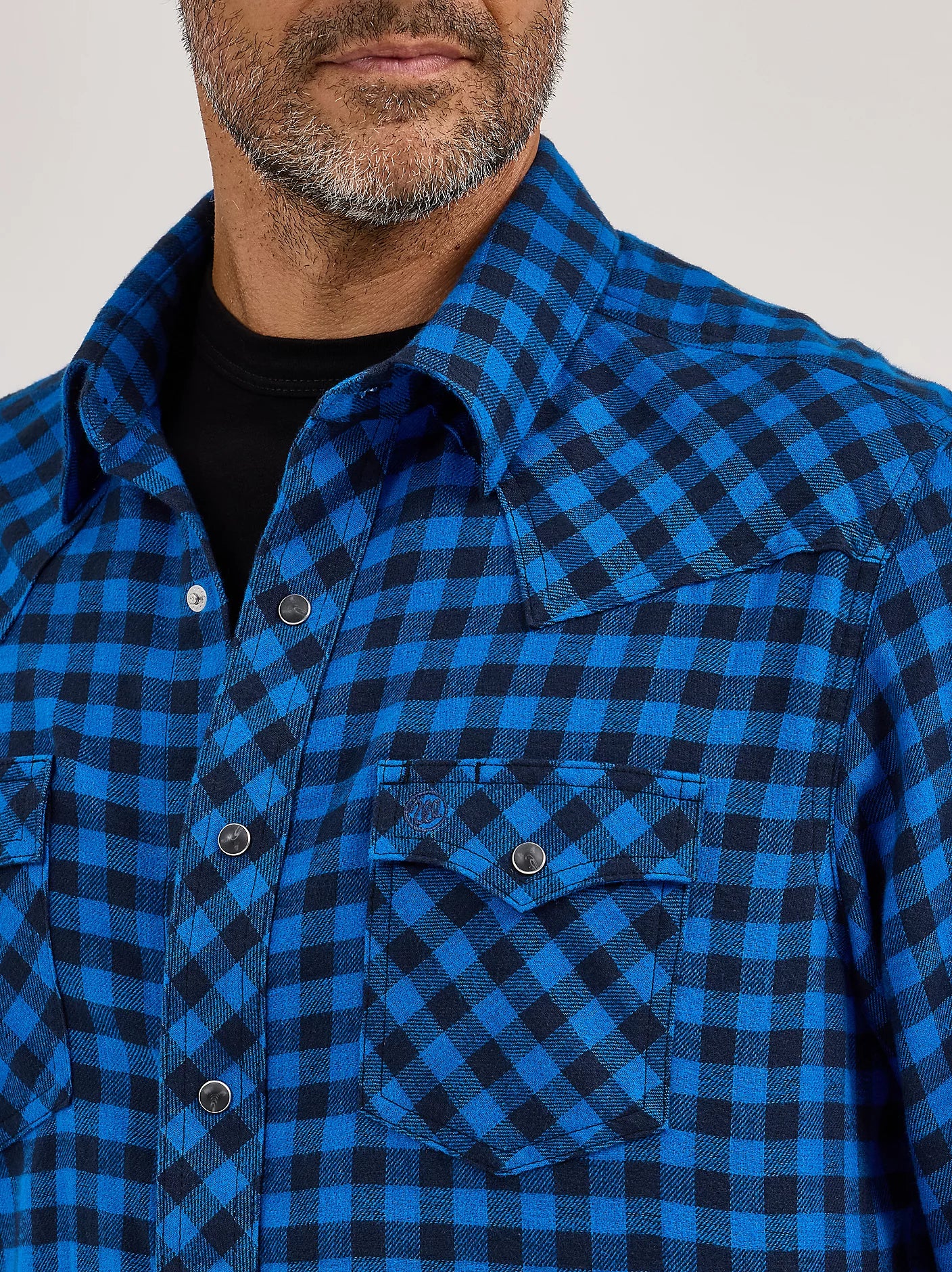 Wrangler Men's Retro Long Sleeve Flannel Western Snap Buffalo Blue Check Shirt