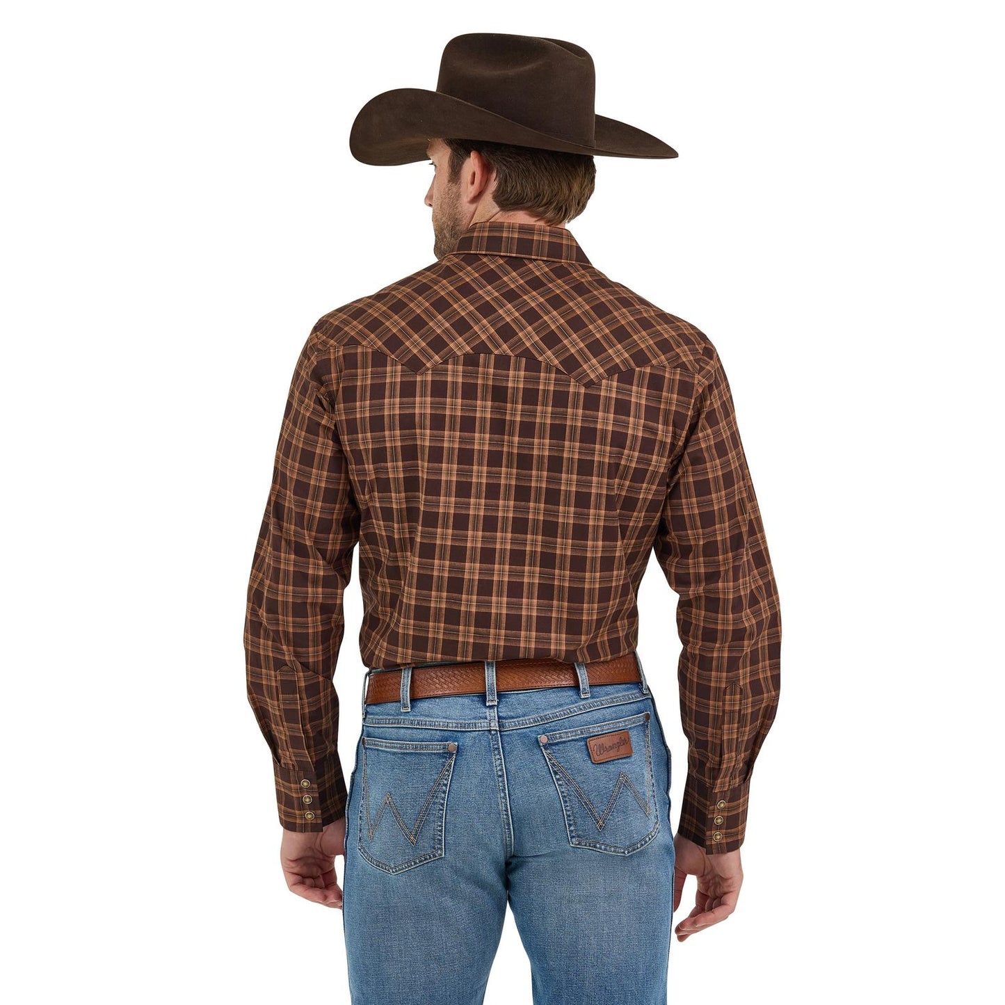 Wrangler Men's Long Sleeve Retro Brown Plaid Modern Fit Shirt