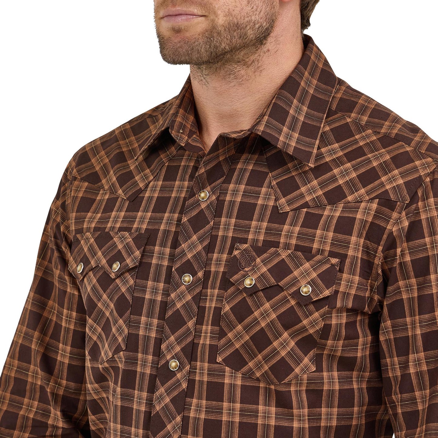 Wrangler Men's Long Sleeve Retro Brown Plaid Modern Fit Shirt