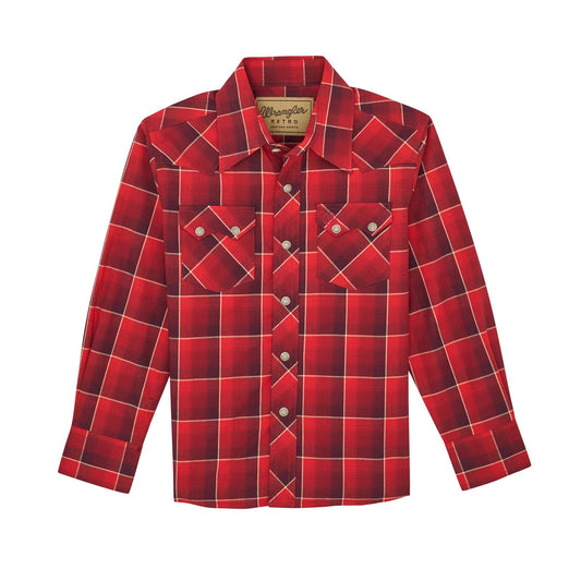 Wrangler Boys Retro Long Sleeve Shirt - Red Plaid
