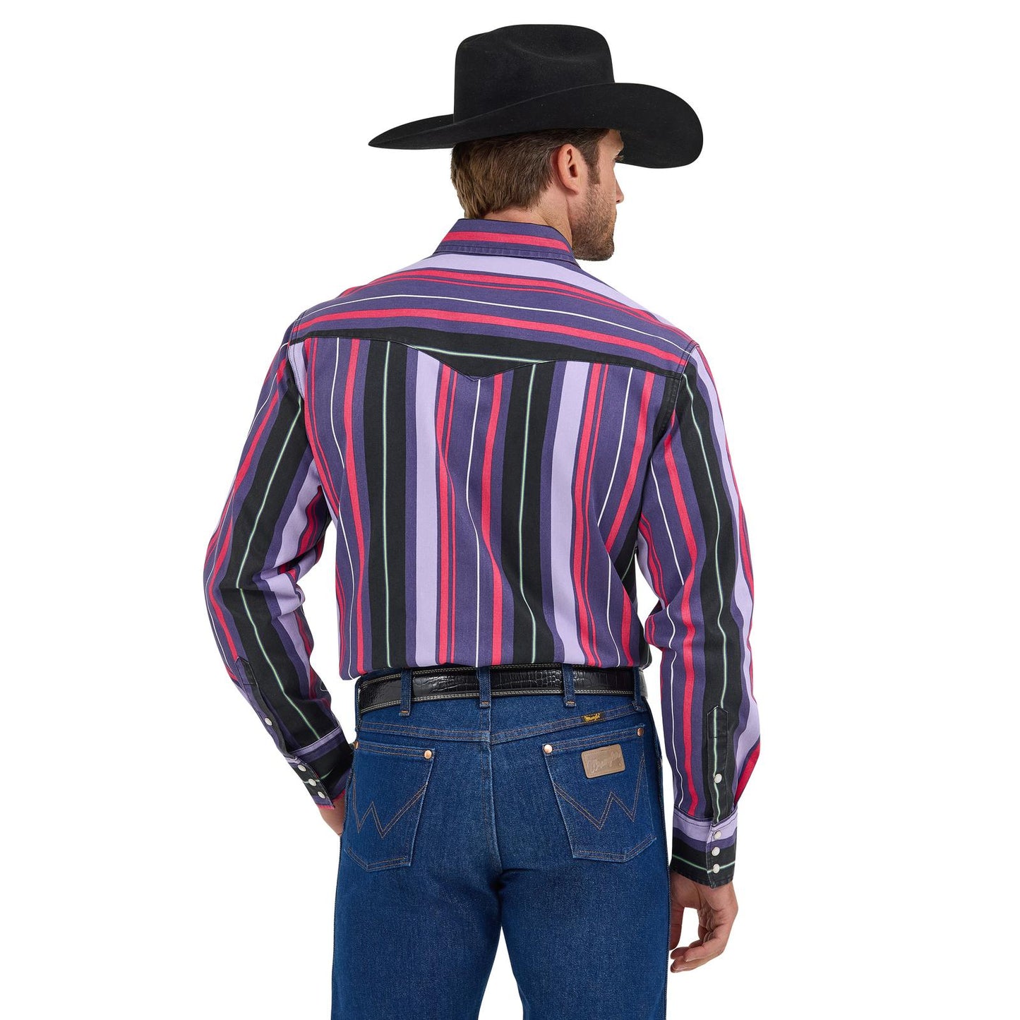 Wrangler Men's Long Sleeve Vintage Inspired Classic Fit Purple Multi Stripe Shirt