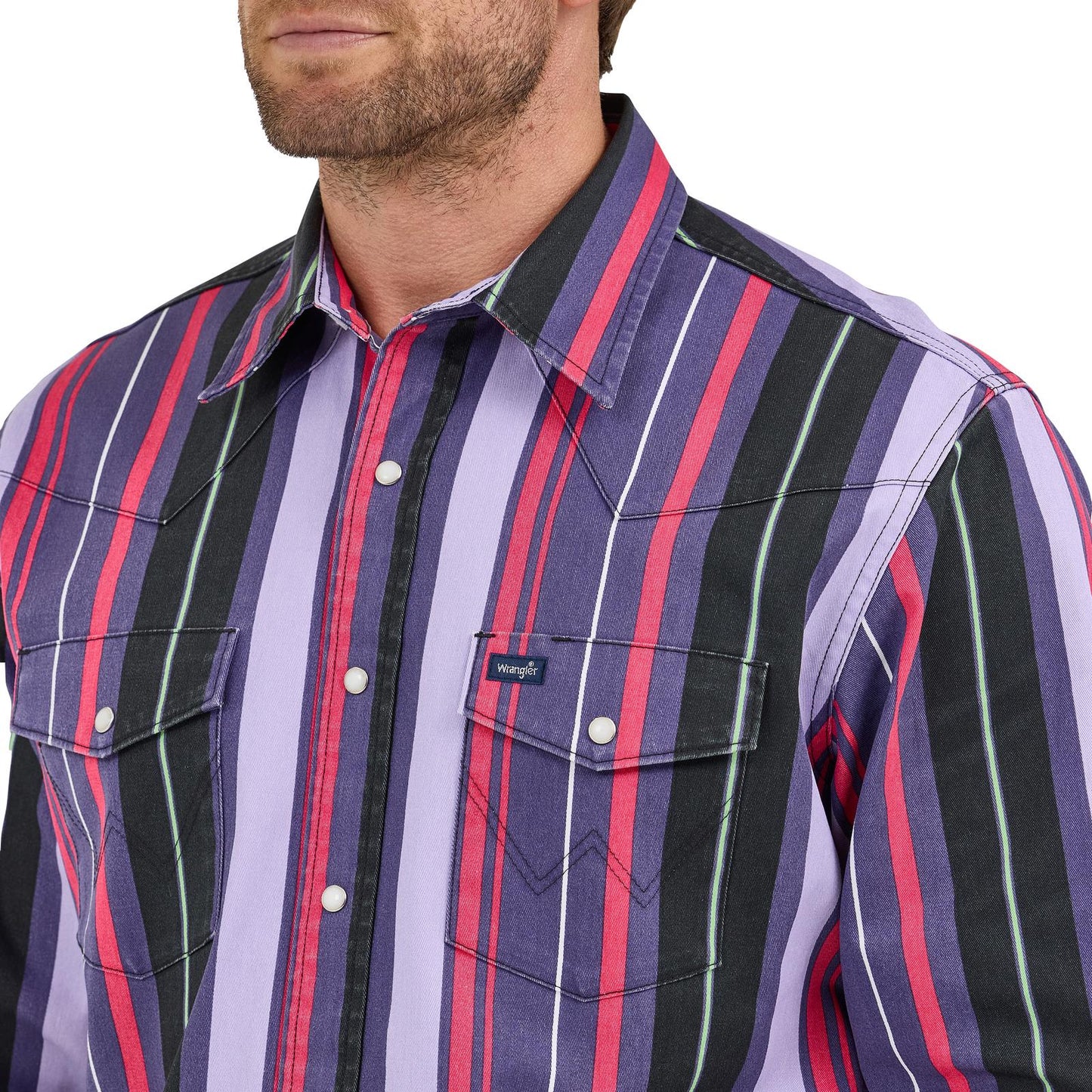 Wrangler Men's Long Sleeve Vintage Inspired Classic Fit Purple Multi Stripe Shirt