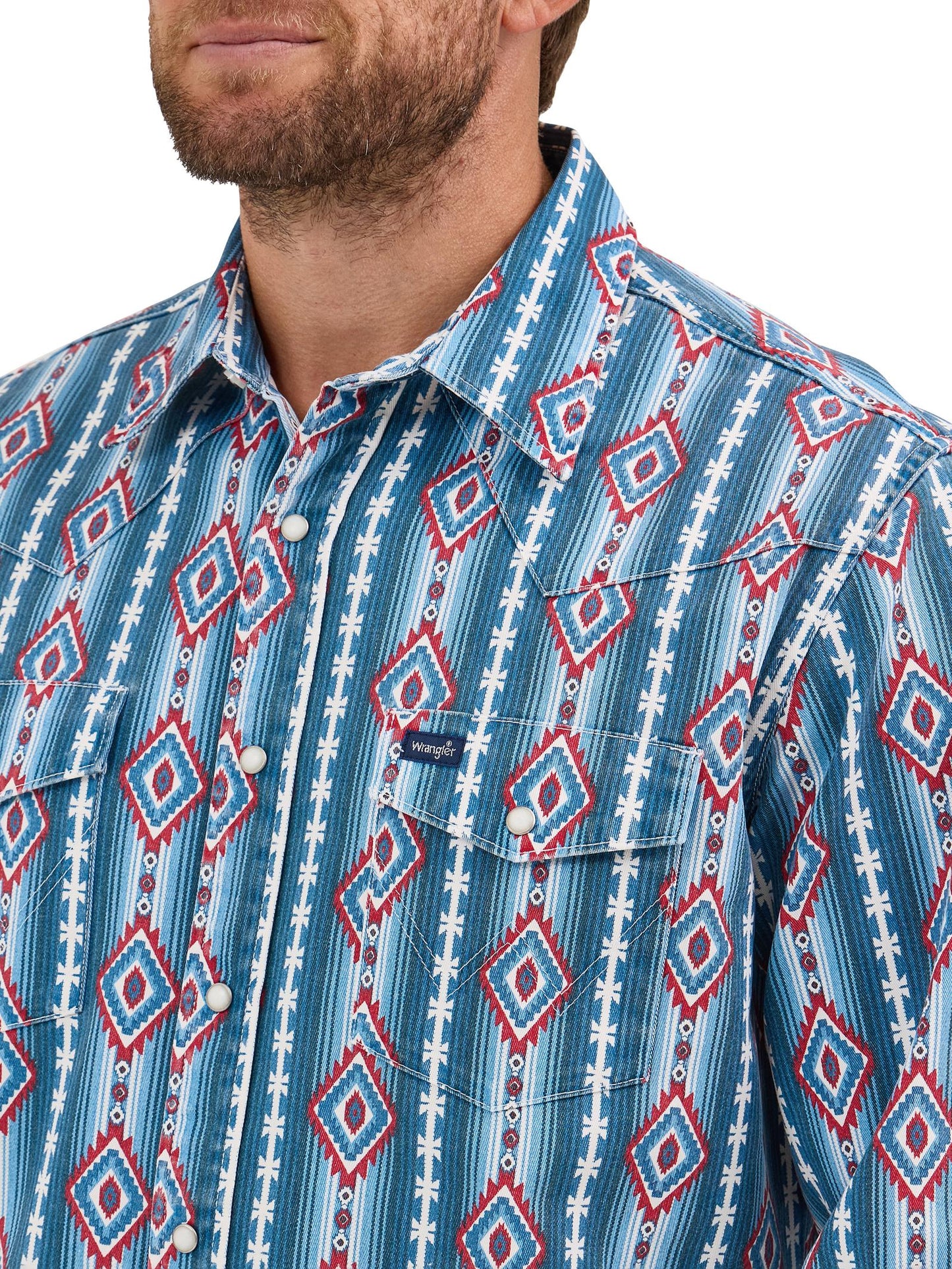 Wrangler Men's Long Sleeve Vintage Inspired Classic Fit Shirt - Americana Multi