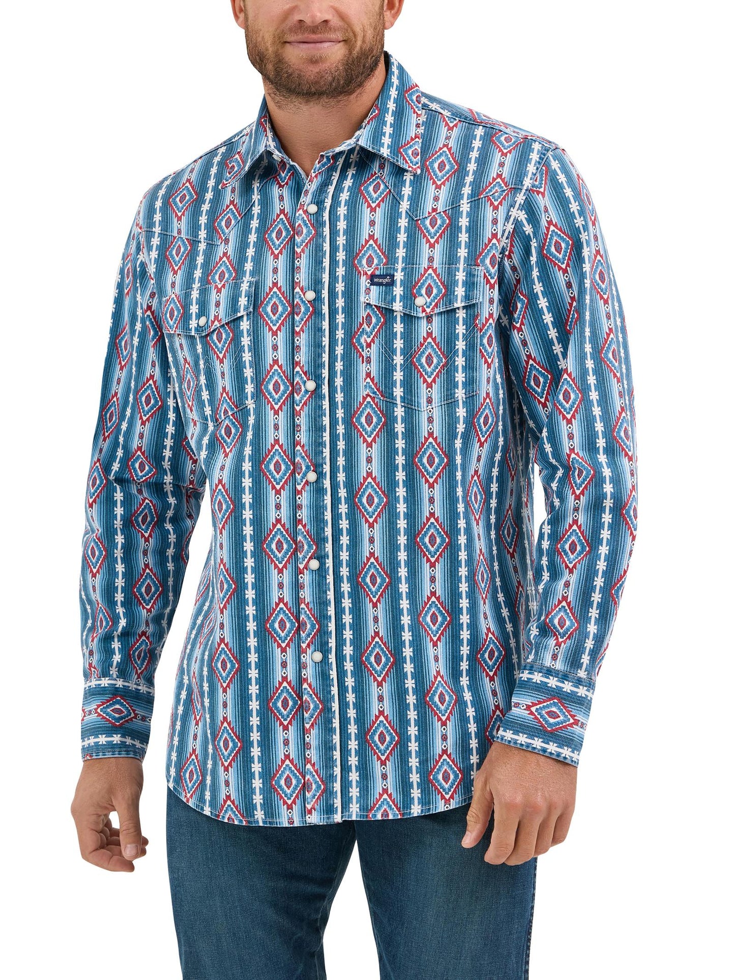 Wrangler Men's Long Sleeve Vintage Inspired Classic Fit Shirt - Americana Multi