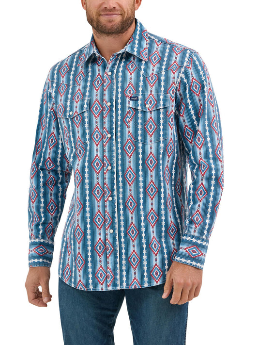 Wrangler Men's Long Sleeve Vintage Inspired Classic Fit Shirt - Americana Multi