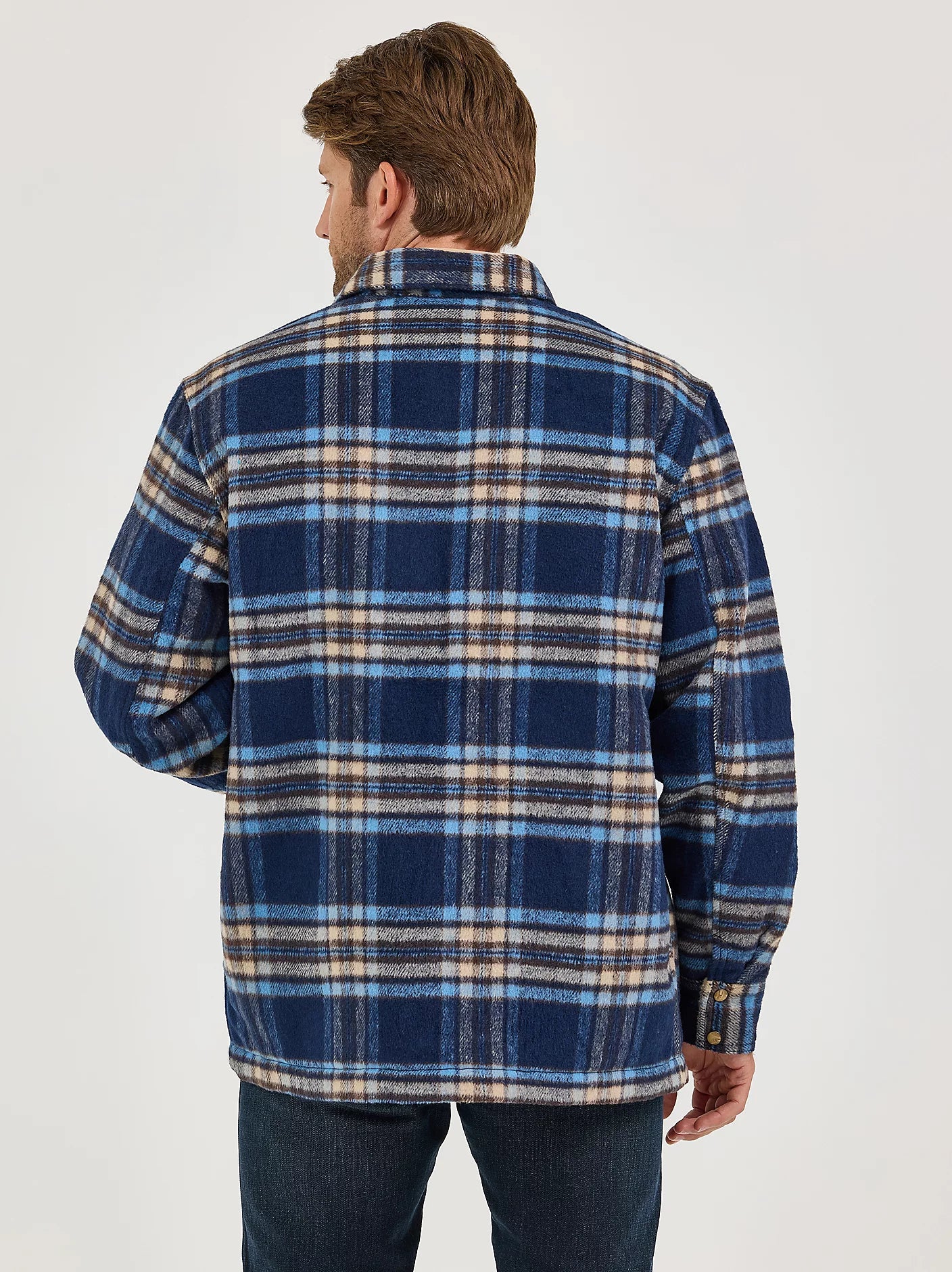 Wrangler Men's Quilt Lined Flannel Blue Plaid Shirt Jacket