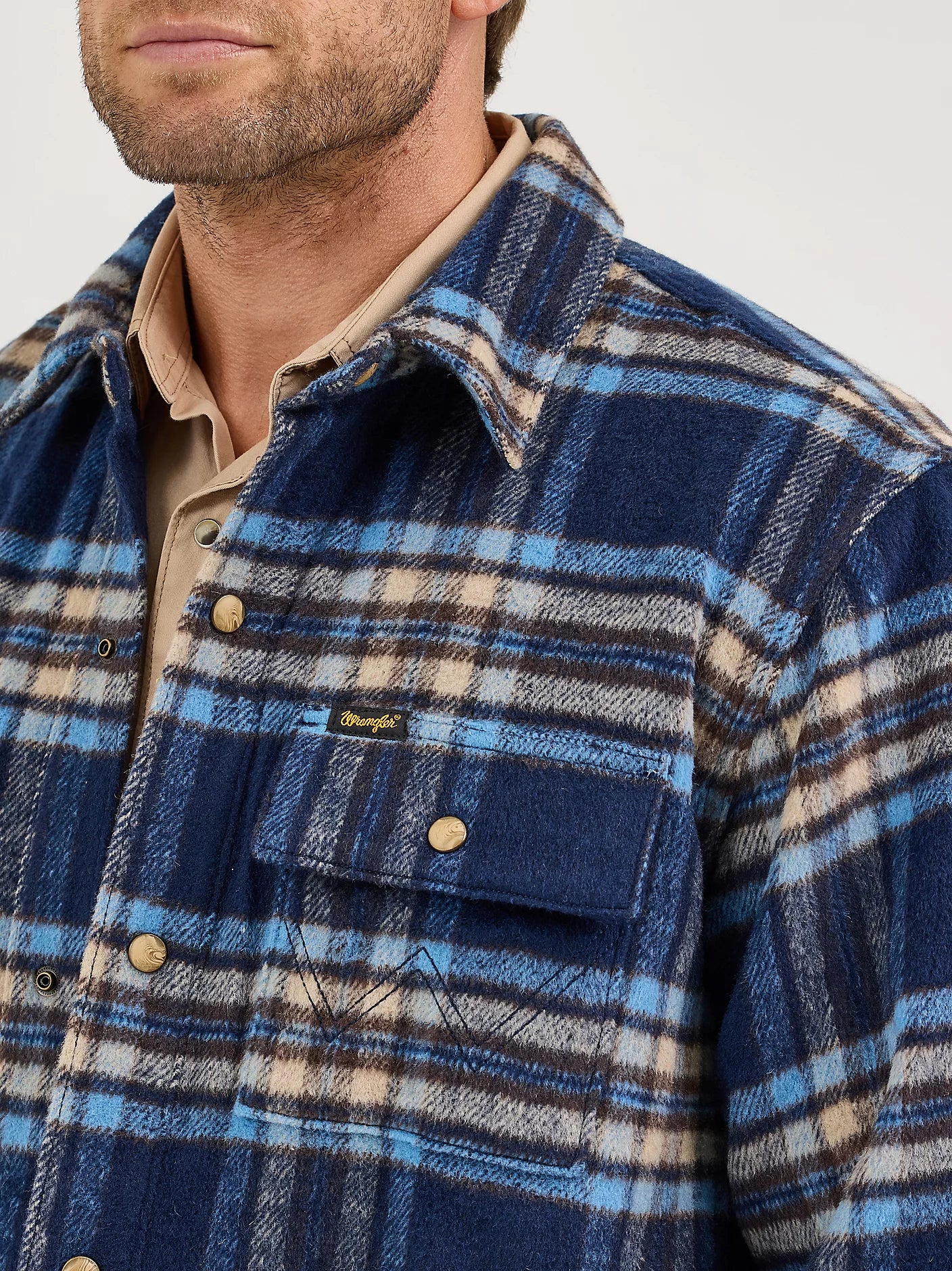 Wrangler Men's Quilt Lined Flannel Blue Plaid Shirt Jacket