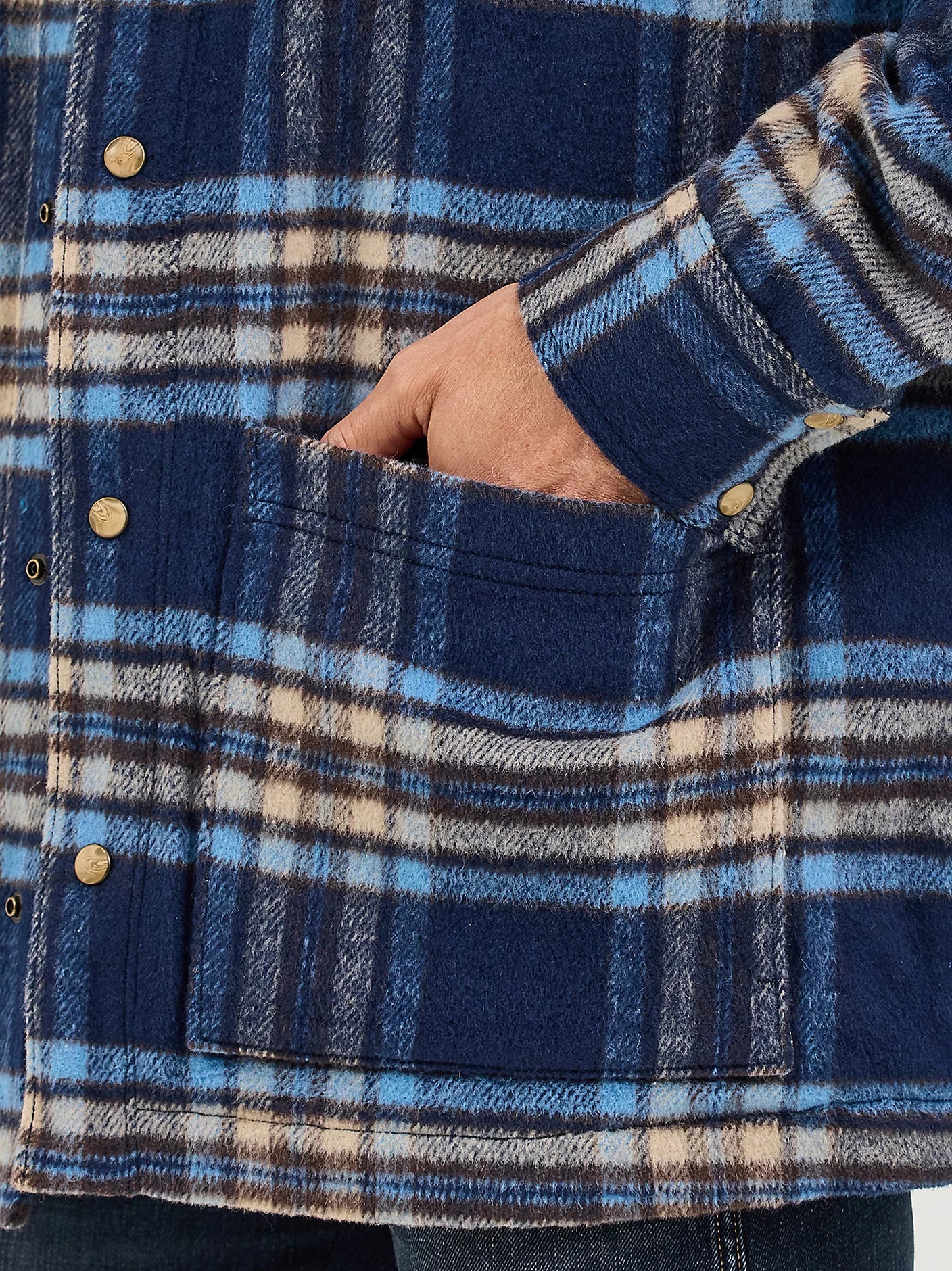Wrangler Men's Quilt Lined Flannel Blue Plaid Shirt Jacket
