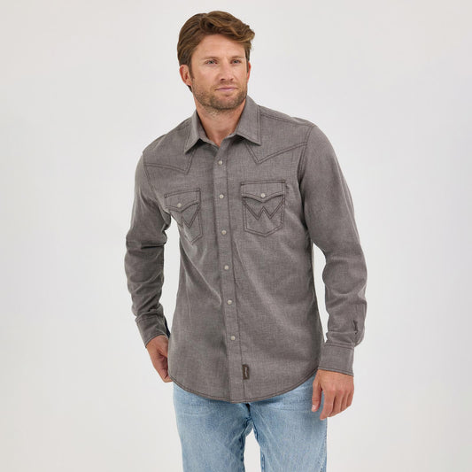 Wrangler Men's Long Sleeve Retro Premium Modern Fit Brown Shirt