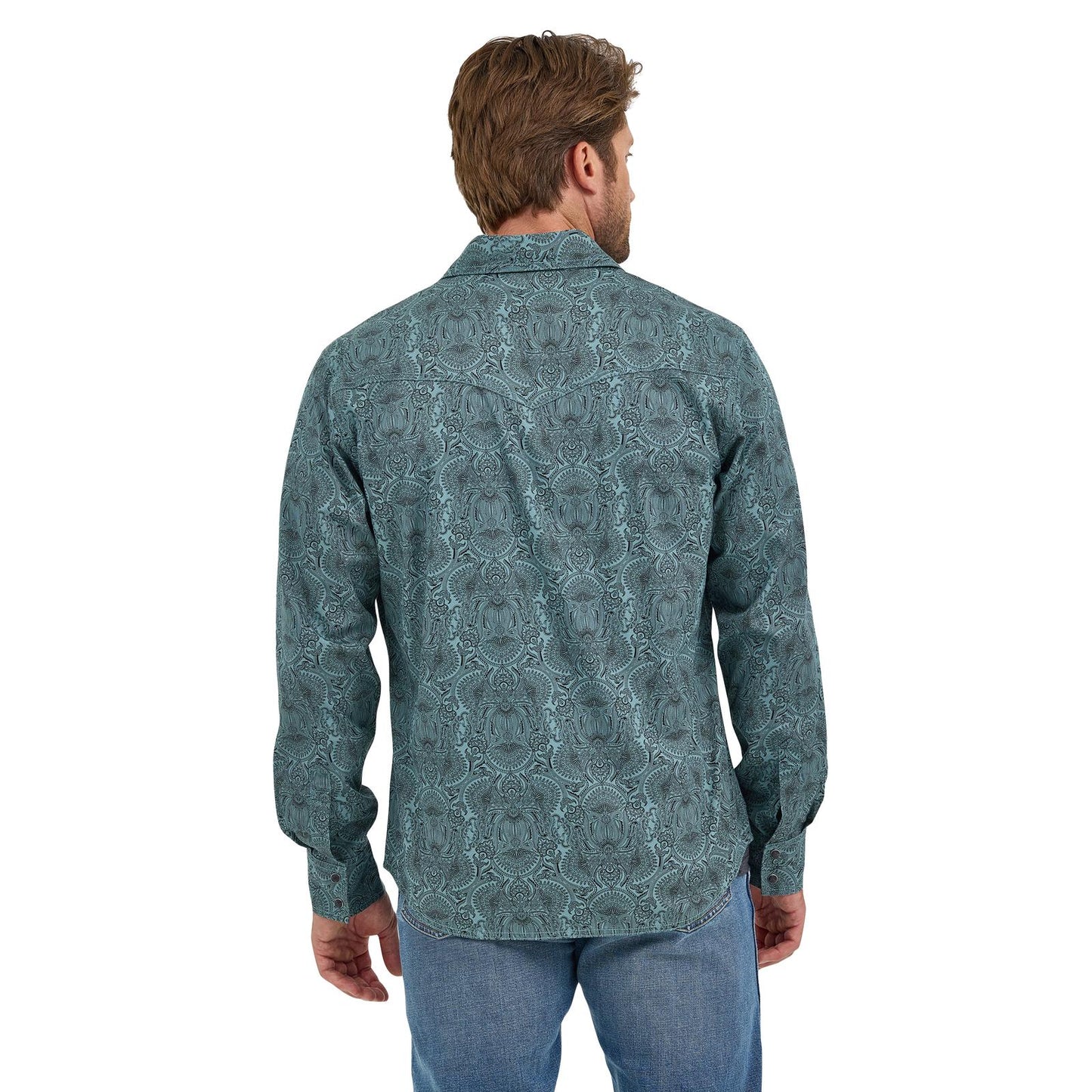Wrangler Men's Long Sleeve Retro Premium Pine & Black Print Modern Fit Shirt
