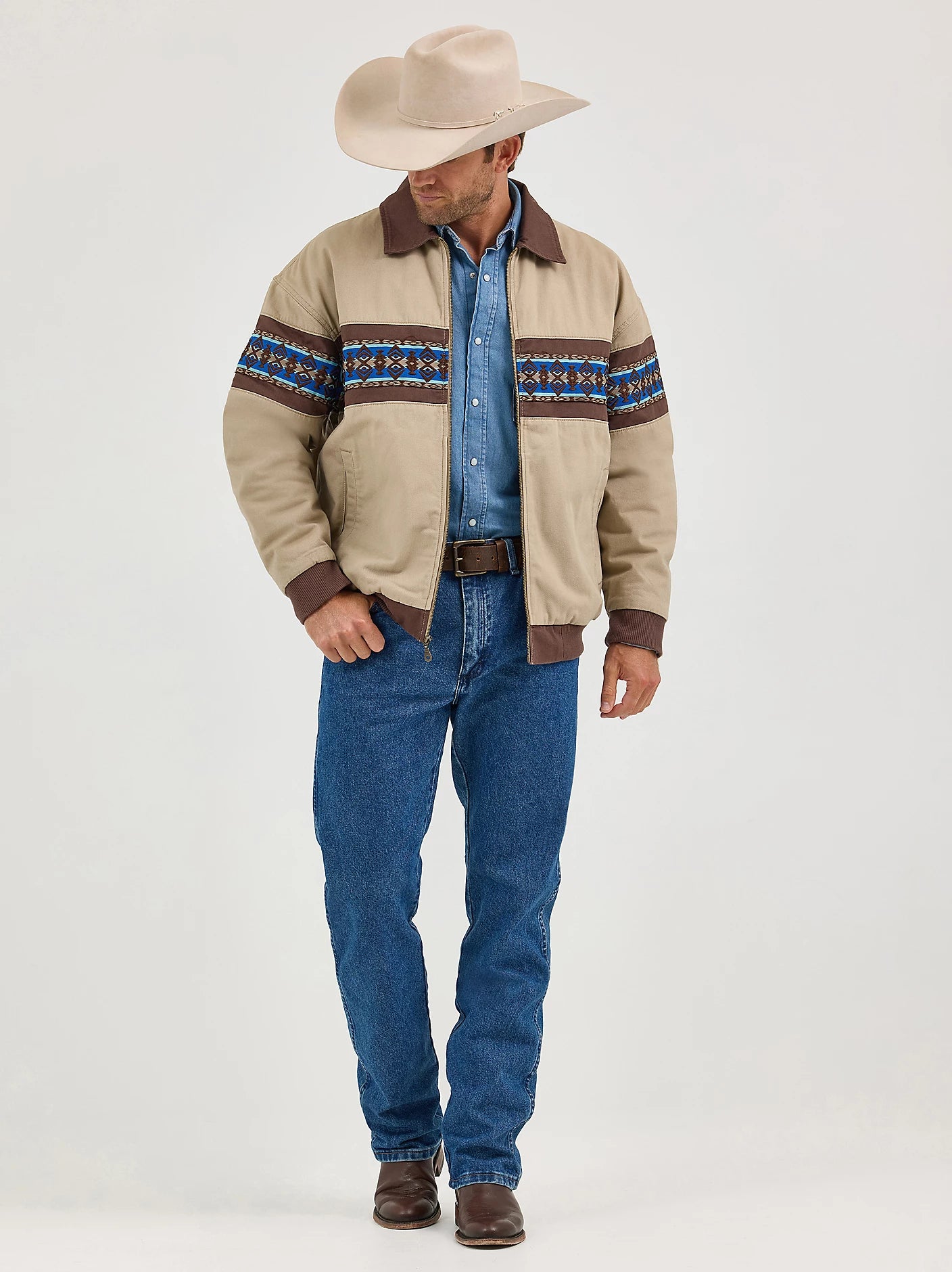 Wrangler Men's Checotah Beige Bomber Jacket