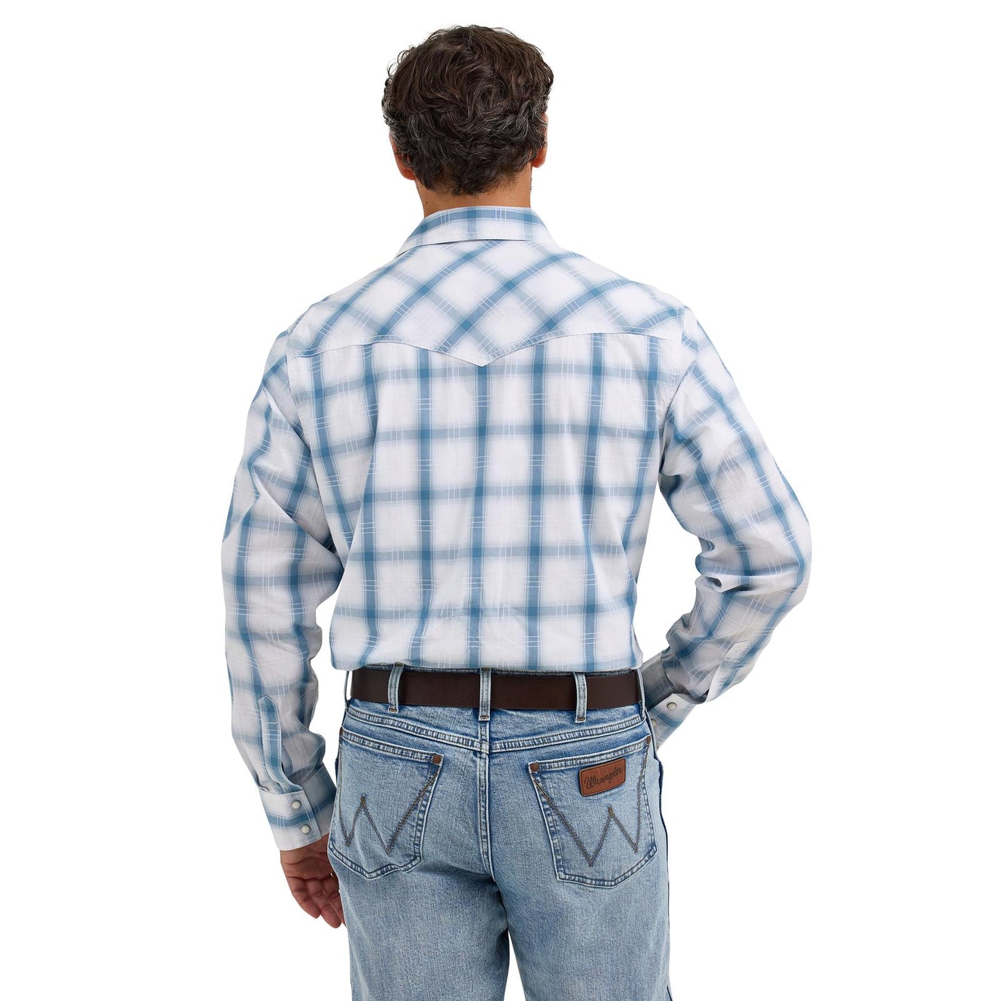 Wrangler Men's Long Sleeve Retro Premium Blue & White Plaid Modern Fit Shirt