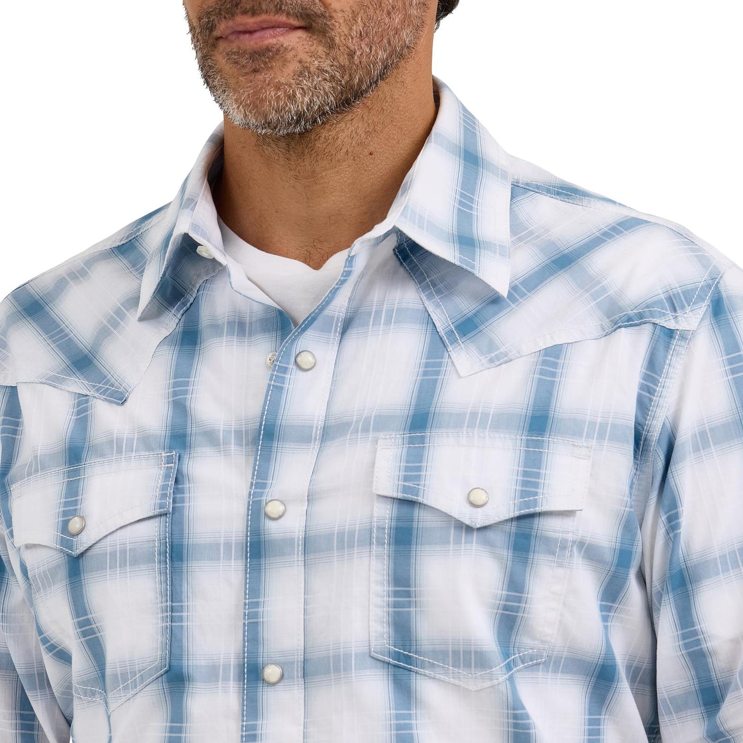 Wrangler Men's Long Sleeve Retro Premium Blue & White Plaid Modern Fit Shirt