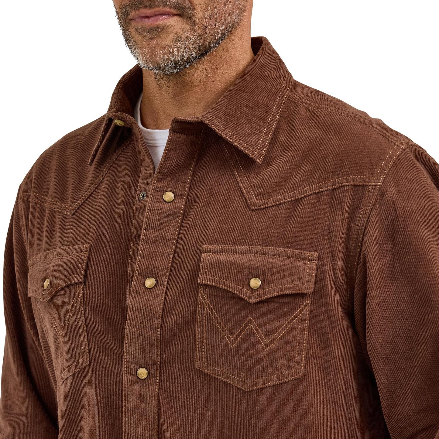 Wrangler Men's Long Sleeve Retro Brown Corduroy Modern Fit Shirt