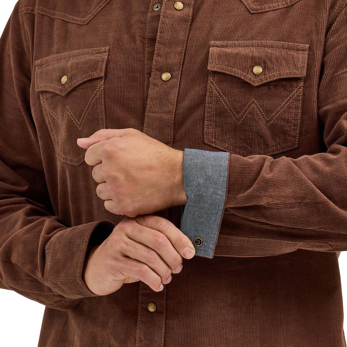 Wrangler Men's Long Sleeve Retro Brown Corduroy Modern Fit Shirt