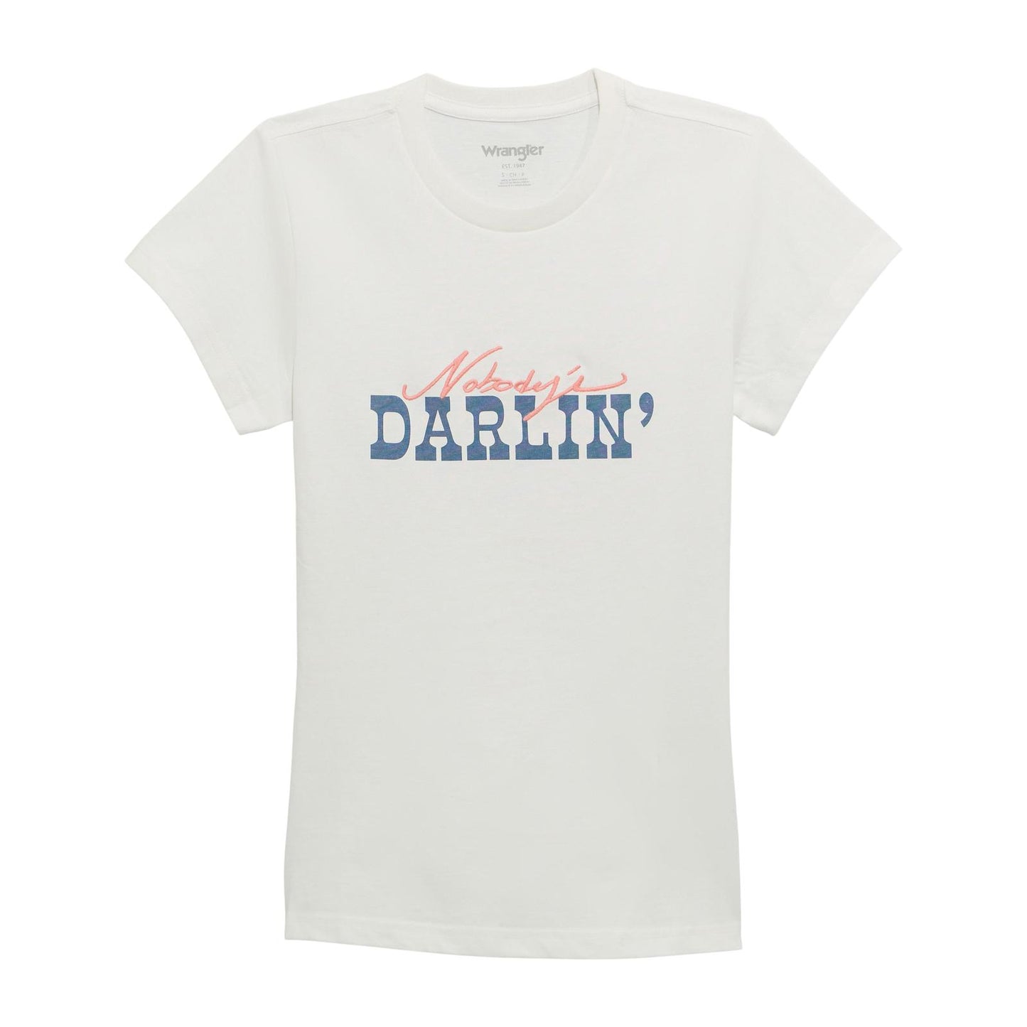 Wrangler Women's Shrunken Band Short Sleeve T-Shirt - Bright White "Nobody's Darlin"