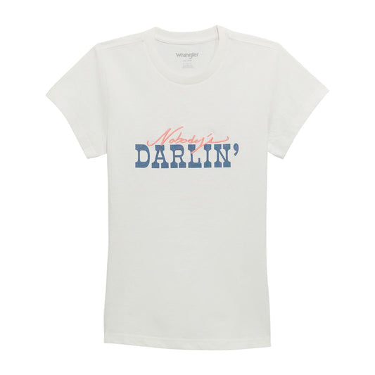 Wrangler Women's Shrunken Band Short Sleeve T-Shirt - Bright White "Nobody's Darlin"