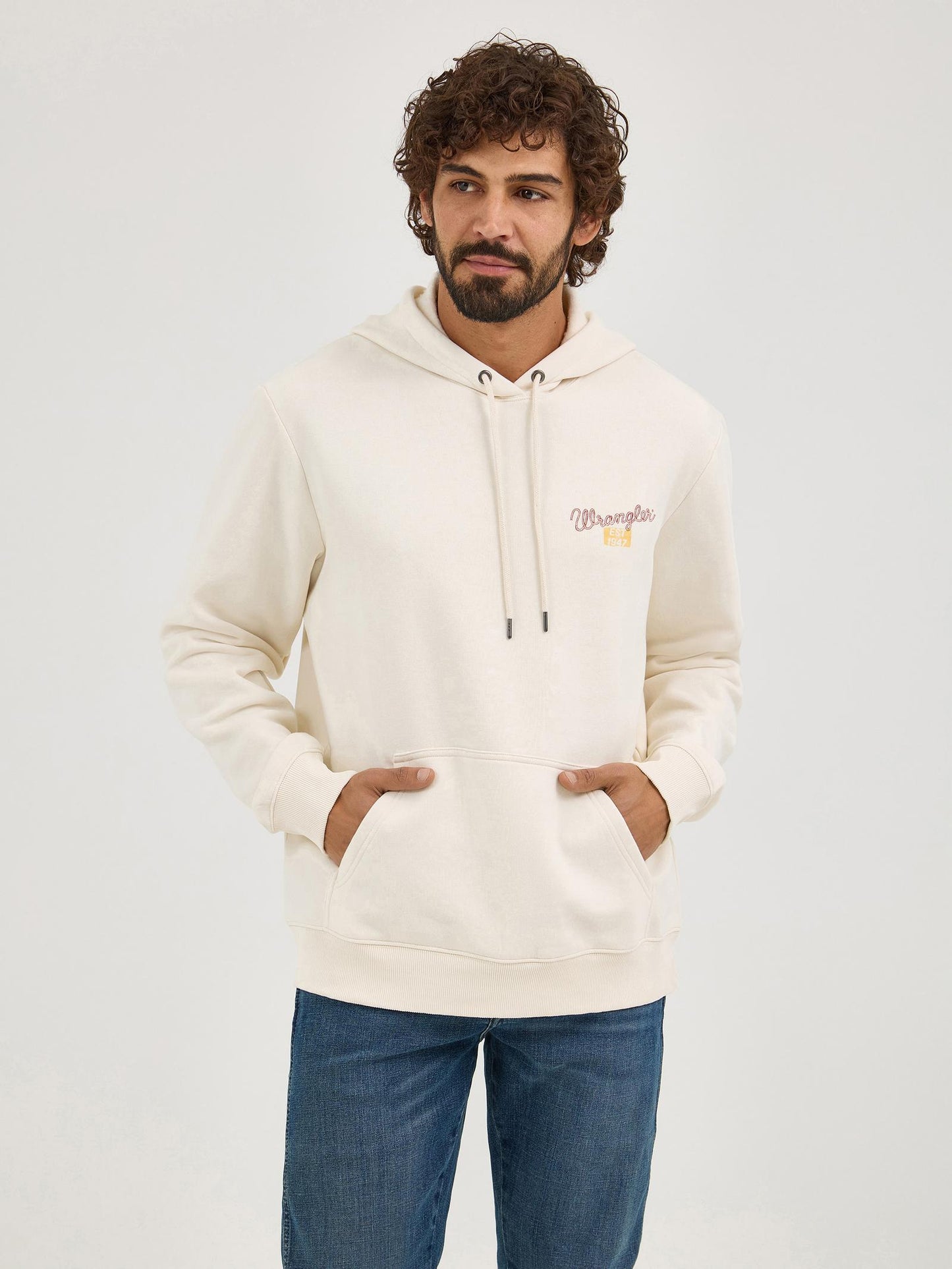 Wrangler Men's Regular Fit Antique White Hoodie with Graphic on Back