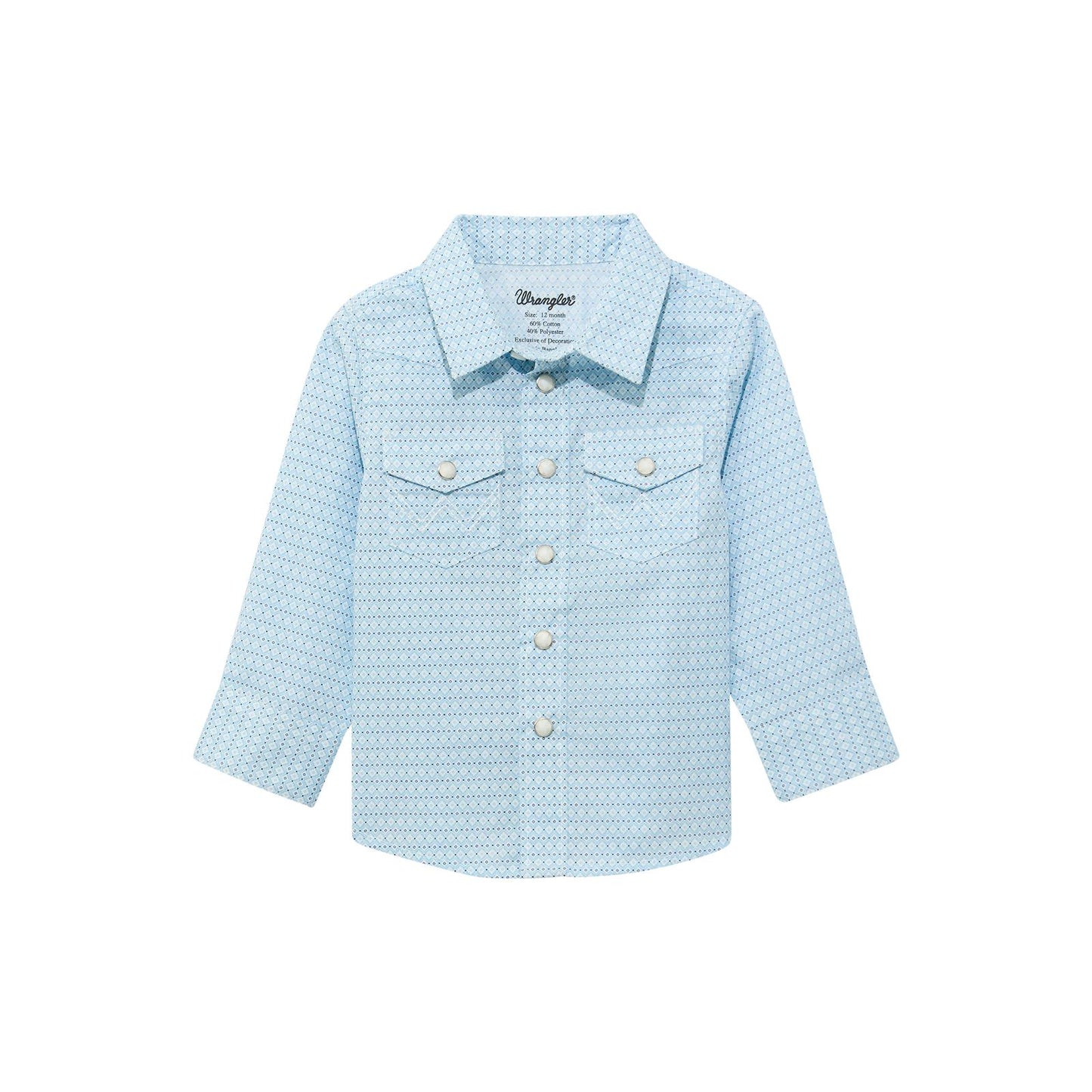 Wrangler Little Boy's Light Blue Print Long Sleeve Western Snap Shirt