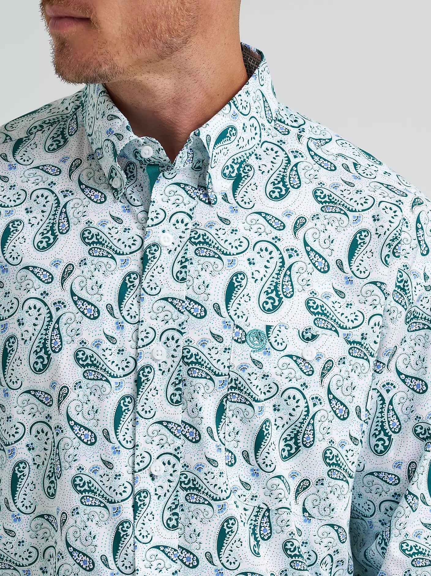 Wrangler Men's George Strait Long Sleeve Button Down One Pocket Paisley Print Shirt