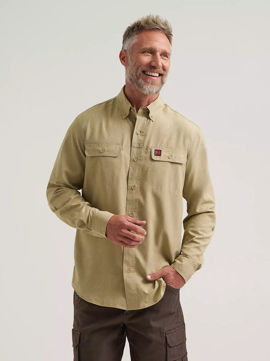 Wrangler Men's RIGGS Workwear Lightweight Vented Work Long Sleeve Khaki Shirt