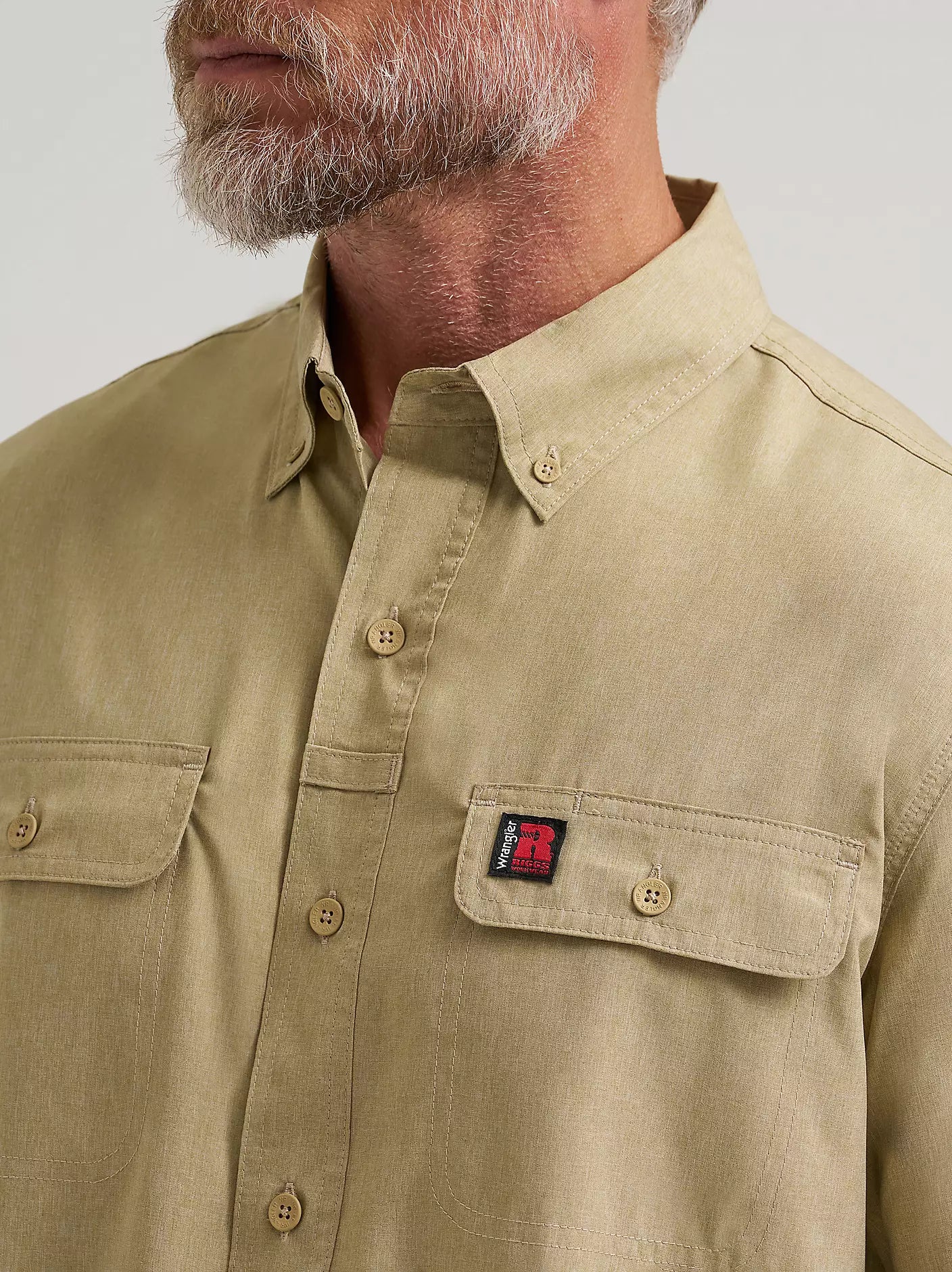 Wrangler Men's RIGGS Workwear Lightweight Vented Work Long Sleeve Khaki Shirt