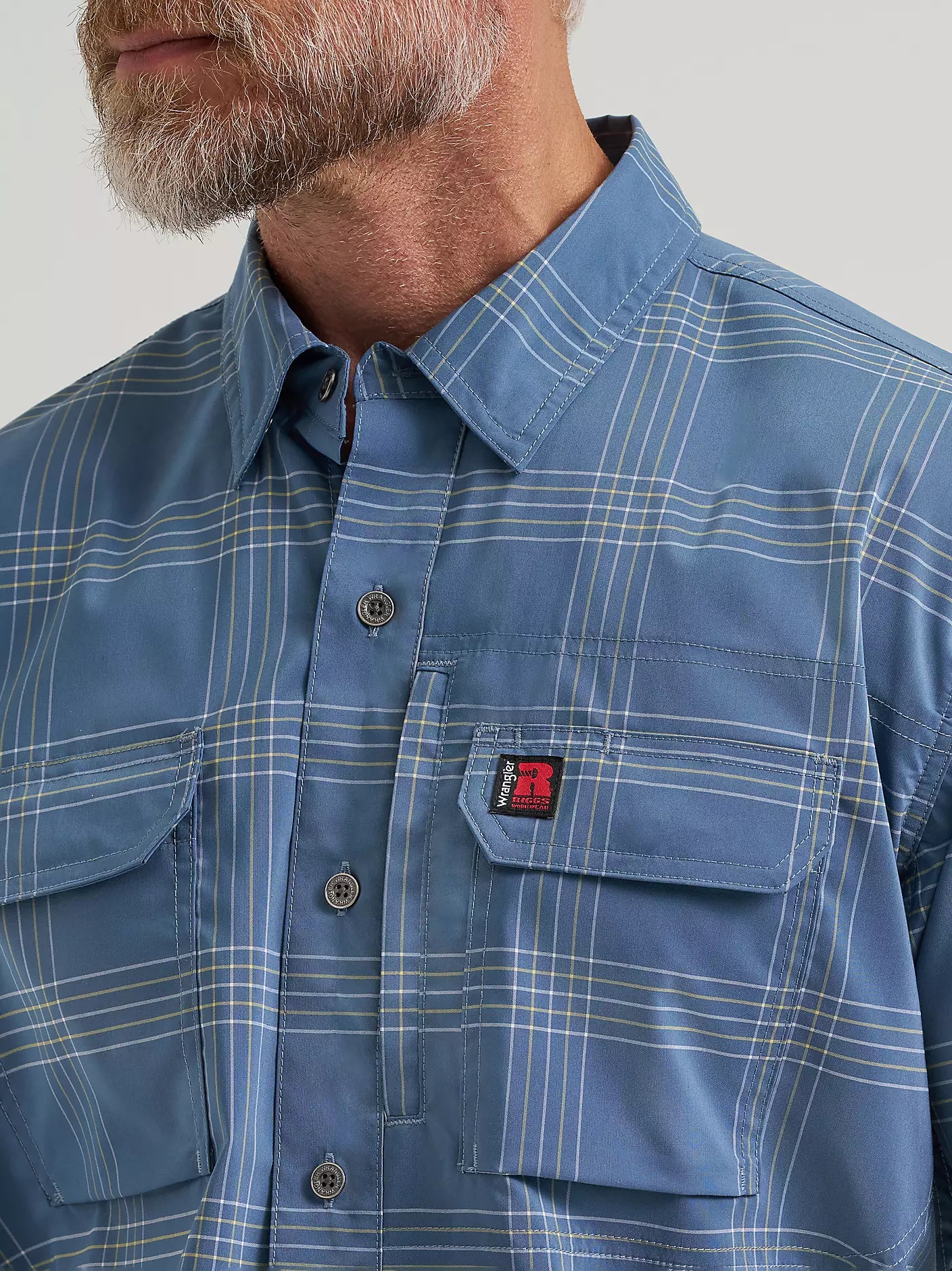 Wrangler Men's RIGGS Workwear Technical All Season Blue Plaid Shirt