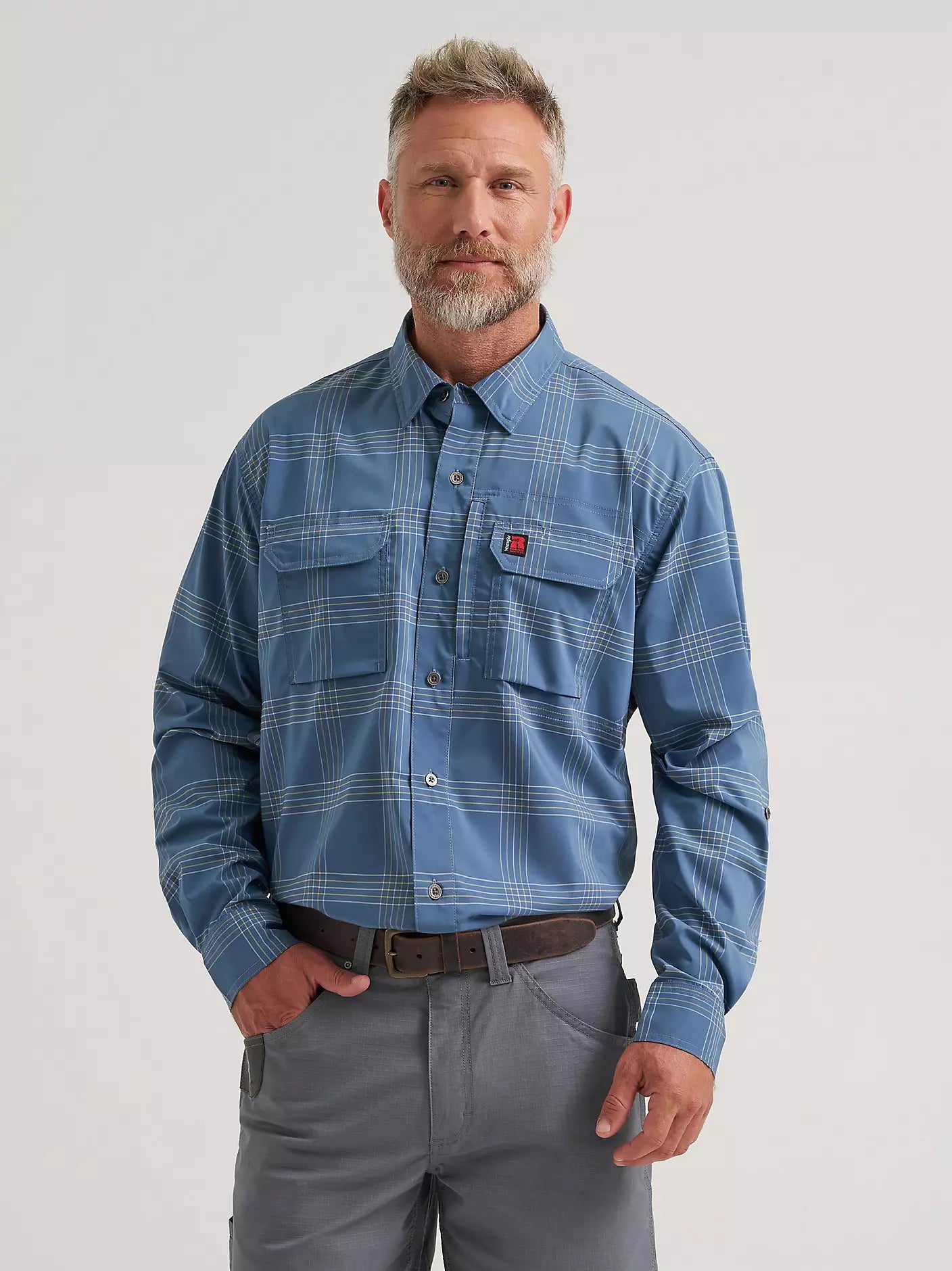 Wrangler Men's RIGGS Workwear Technical All Season Blue Plaid Shirt