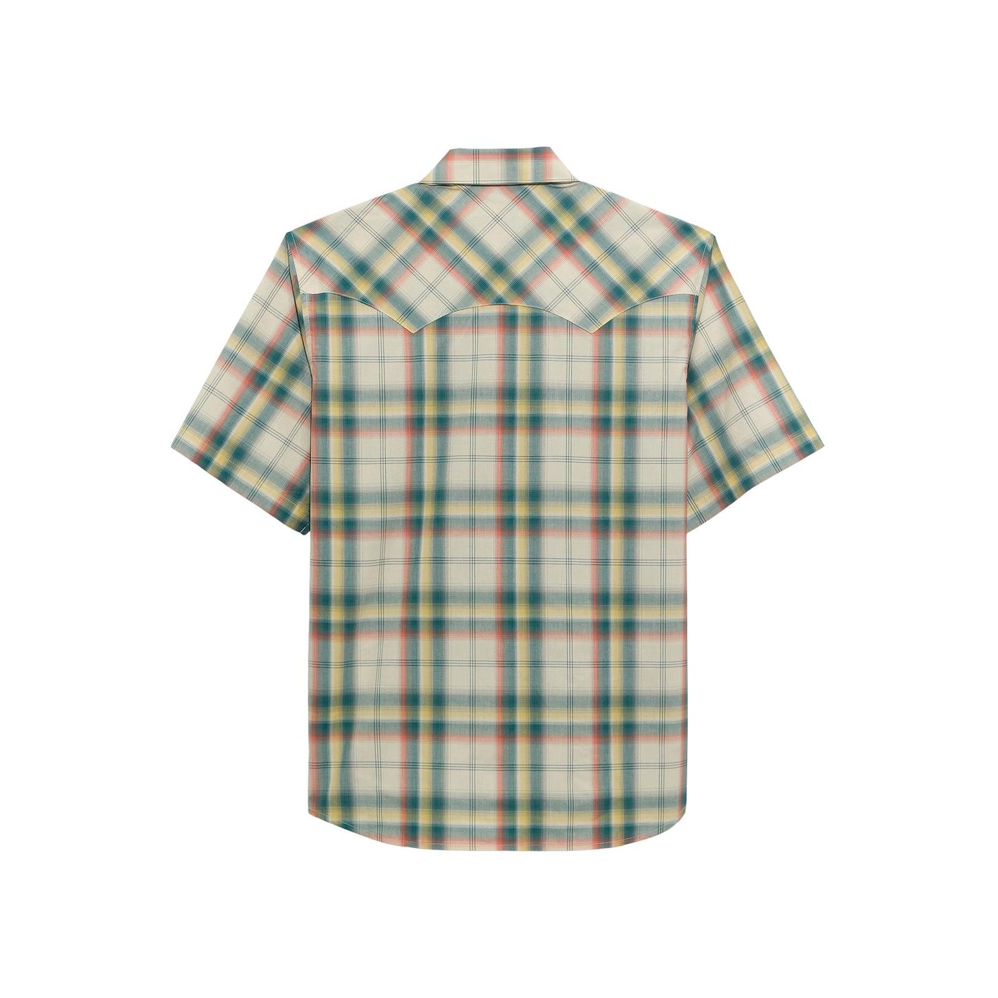 Wrangler Men's Retro Short Sleeve Ecru and Green Plaid Shirt