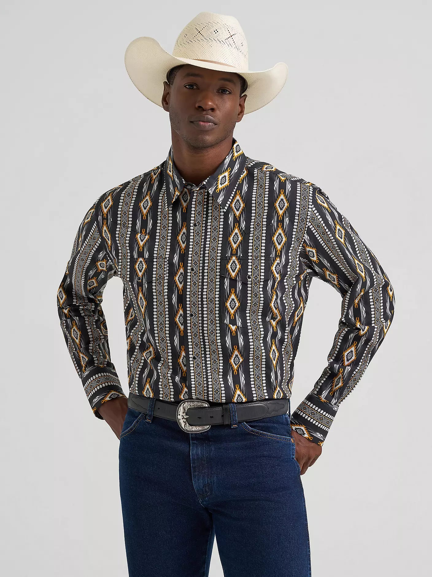 Wrangler Men's Checotah Long Sleeve Western Snap Printed Shirt