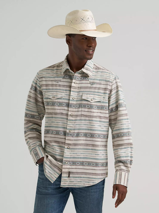Wrangler Men's Retro Premium Long Sleeve Western Snap Printed Shirt