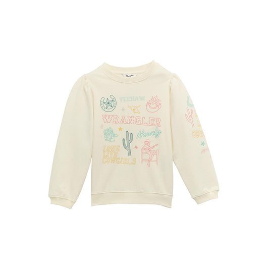 Wrangler Girl's Western Cream Sweatshirt with Western Graphics