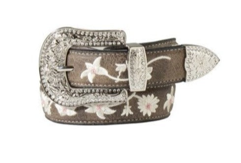 Angel Ranch Embroidered Flower Gray Belt