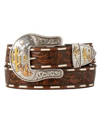 Angel Ranch Floral Embossed Step Lace Brown Belt