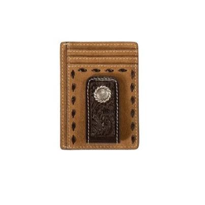 Nocona Roughout Leather Floral Money Clip