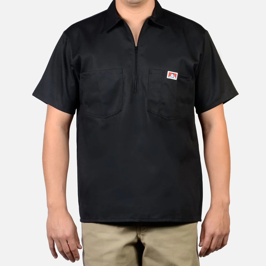 Ben Davis Men's Short Sleeve Solid 1/2 Zip Shirt - Black