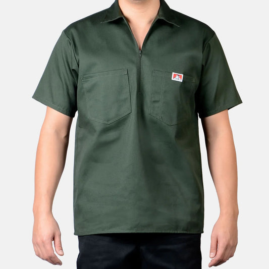 Ben Davis Men's Short Sleeve Solid 1/2 Zip Shirt - Olive