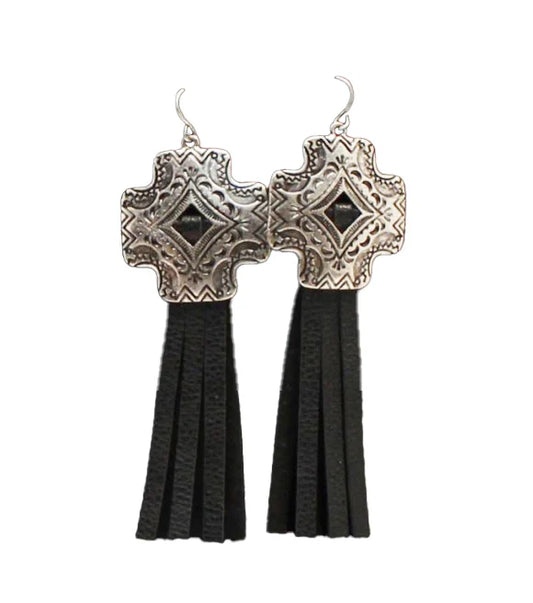 Blazin Roxx Silver & Black Tassel Earrings