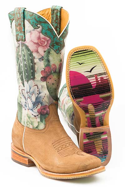 Tin Haul Women's Floral Cactus Print with Serape Sunset Sole Boots
