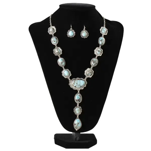 Silver Strike Necklace and Earrings Set, Turquoise Stone