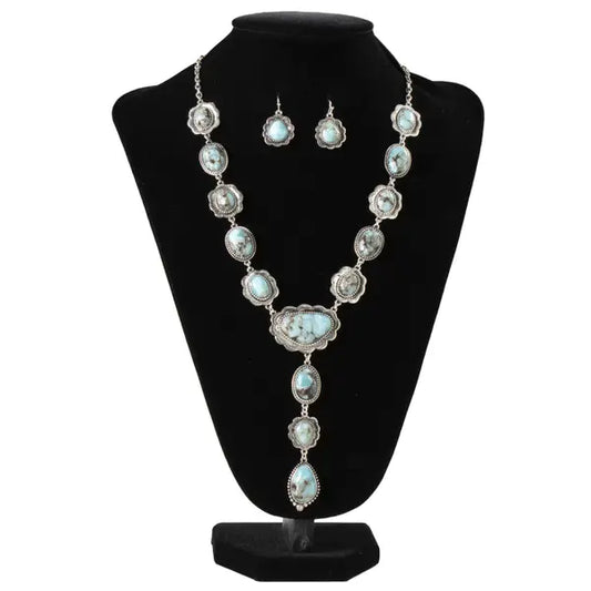 Silver Strike Necklace and Earrings Set, Turquoise Stone