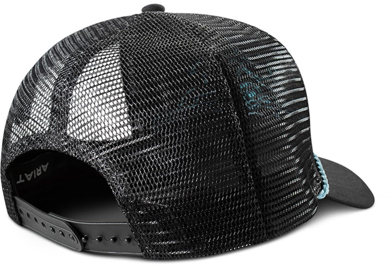 Ariat Ladies Ponyflo Cap Black with Turquoise Boot Stitching and Snap Back
