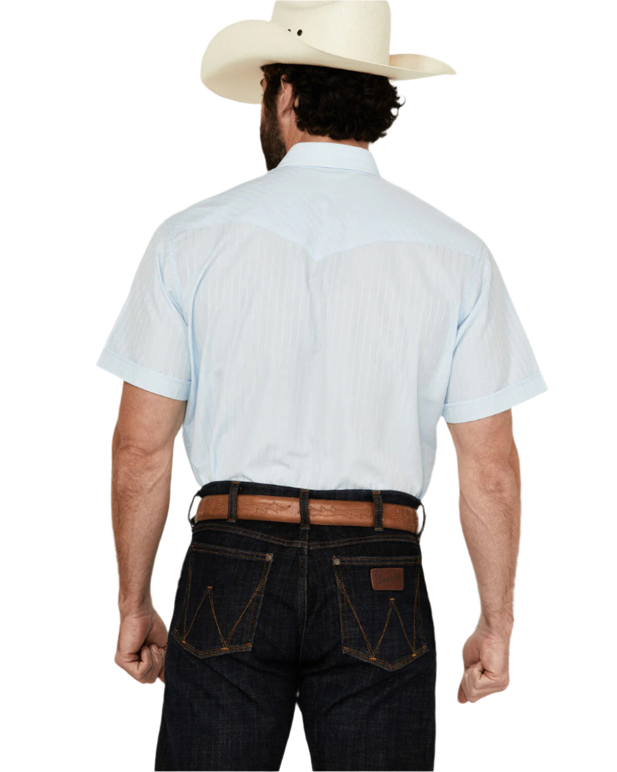 Rodeo Clothing Men's Short Sleeve Shirt - Blue Tonal Satin Stripe